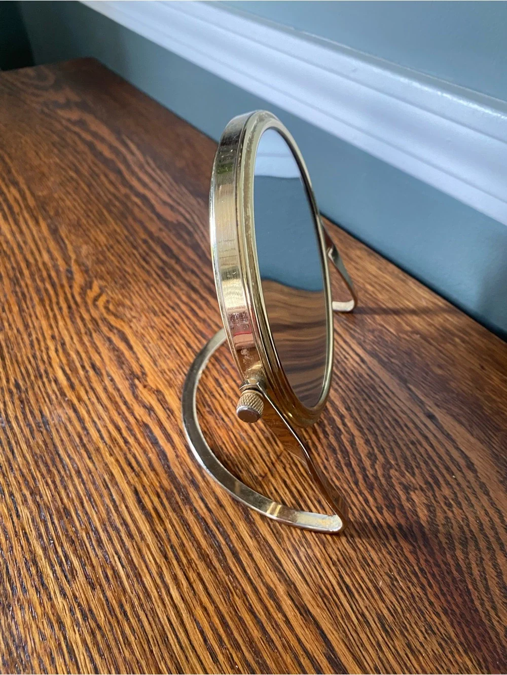 Vintage Brass Vanity Mirror Swivel Two Sided Magnifying - Mid Century / Art Deco